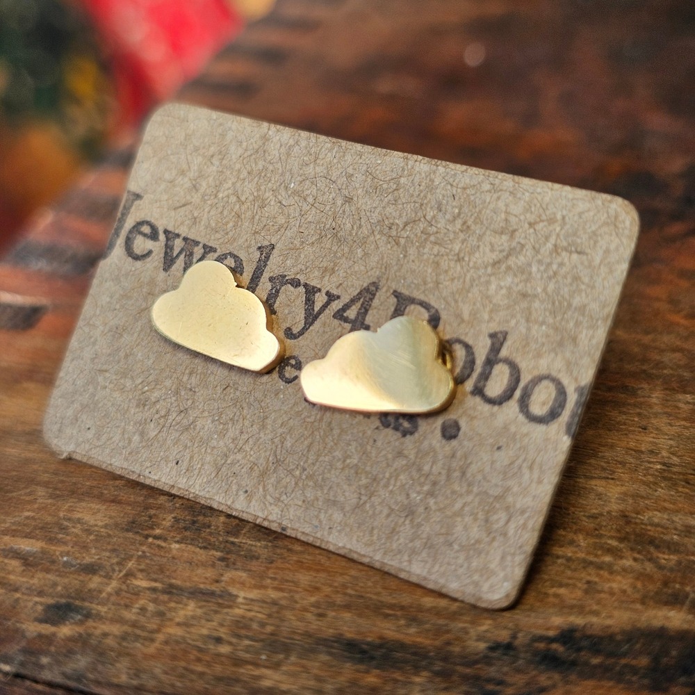 Gold Cloud Stud Earrings Women OS Stainless Steel Minimalist Studs